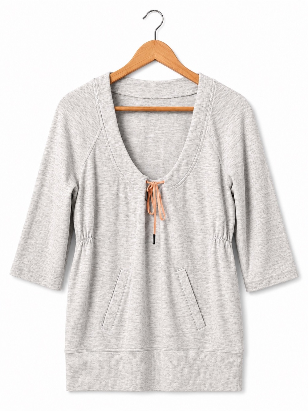 Lululemon Vintage Heather Cream Ruched Pullover Peach Tie Canada 3/4 Sleeve Sz S
